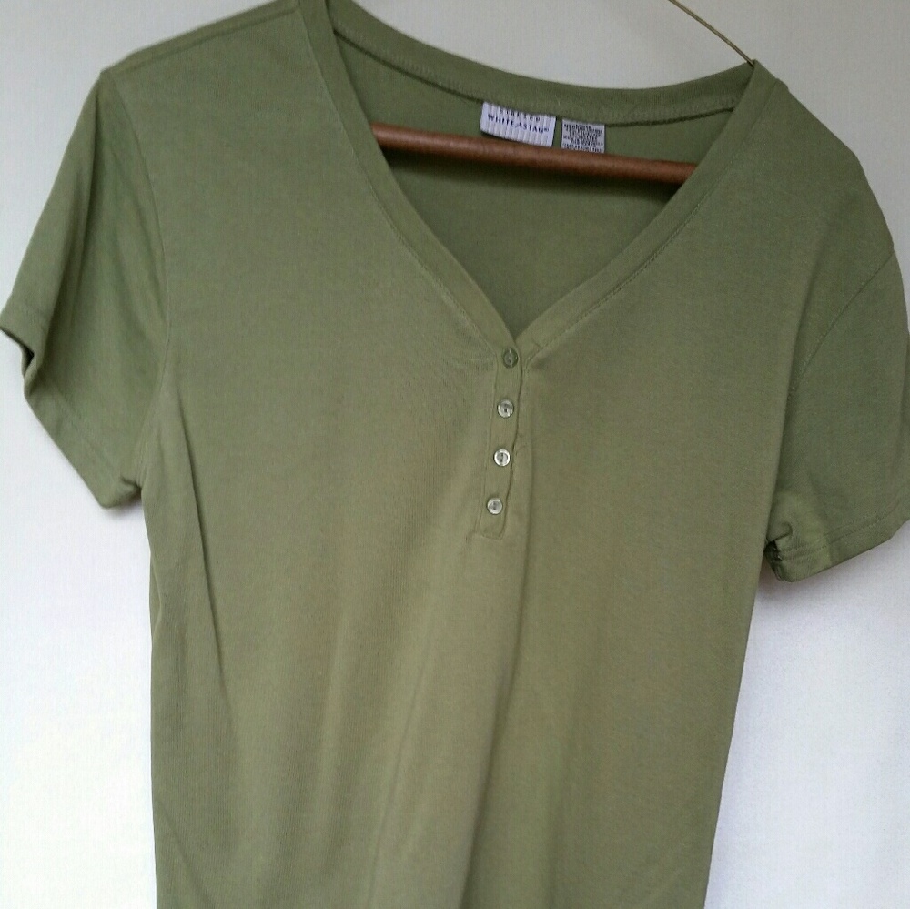 Olive green V-neck button down top
